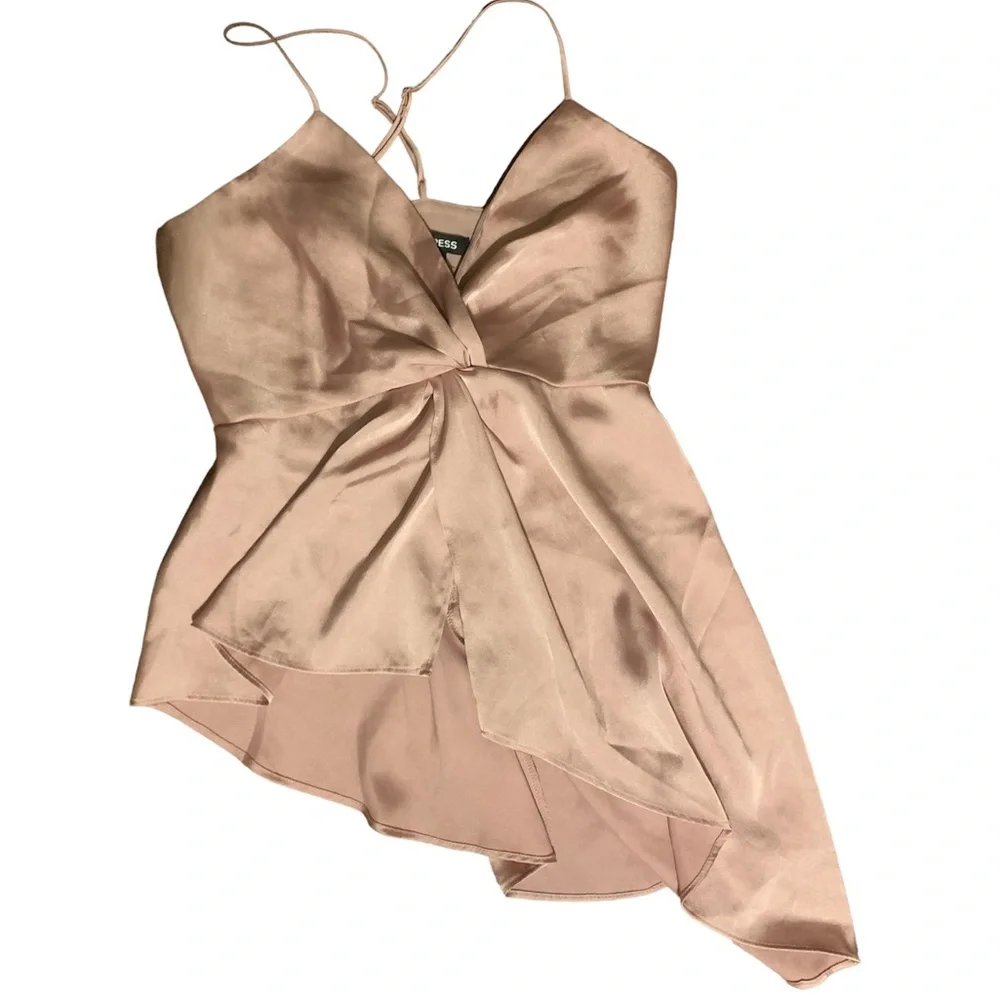 Express fairycore polyester pink cami blouse with open effect and straps - Picture 1 of 7